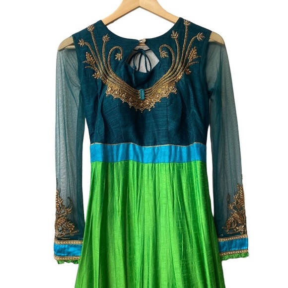 Indian Wedding Pakistani Party Formal Maxi Silk Traditional Green Ethnic Dress - Picture 3 of 9